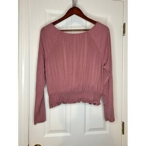 American Eagle Soft & Sexy Smocked Crop Top Long Sleeve Mauve Pink Womens Large